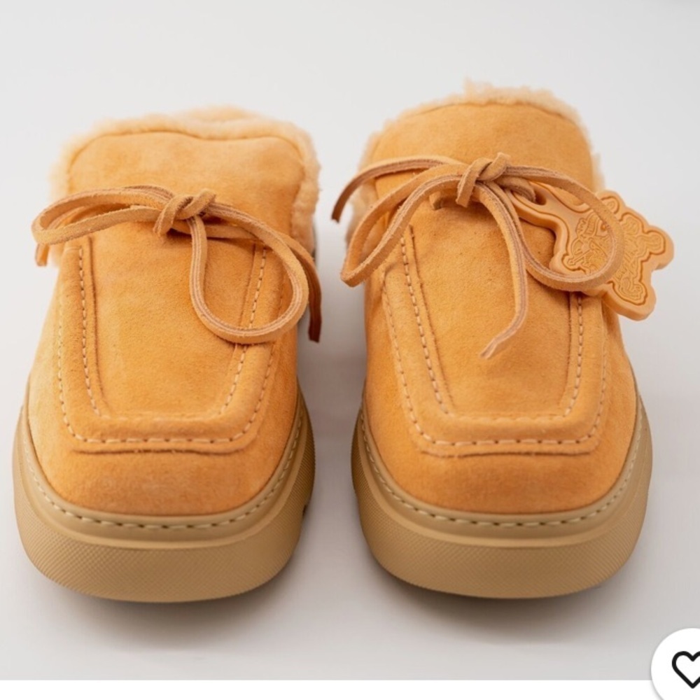 Burberry Stony faux fur suede mules Marshmallow peach orange size 39 US9 - Picture 4 of 5